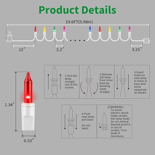 LAMPHOME Multicolour Easter Lights 100 Count 19.6 Feet Incandescent Bulb Mini String Lights for Indoor Christmas Tree Garland Birthday Wedding Easter Party Festival Decoration, White Wire - Image 3