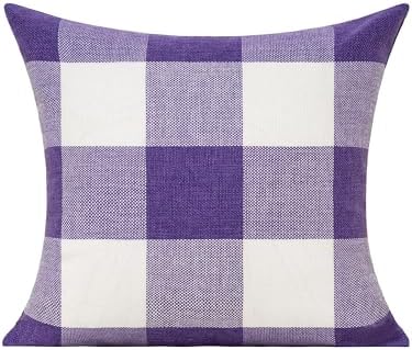 VAKADO Purple Outdoor Farmhouse Buffalo Plaids Decorative Throw Pillow Covers Retro Checked Square Cushion Cases Classic Coffee Check Home Decor for Couch Sofa Patio 22x22 Inch Pack of 2 - Image 2