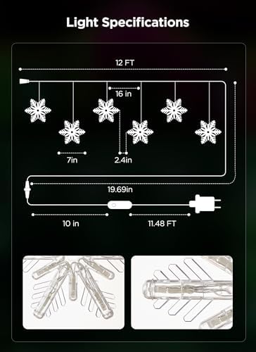 Brightown Smart Christmas Snowflake Lights, 12ft 96LED with 8 Drops Outdoor Icicle Lights with APP Control & Music Sync, Waterproof Connectable, 80+ Scene Modes for Roof, Window, Yard, Patio - Image 6