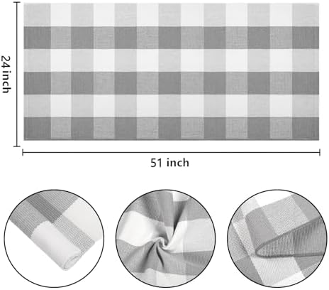 Grey and White Outdoor Rug 24"x51"Cotton Washable Checkered Front Porch Mat - Image 2