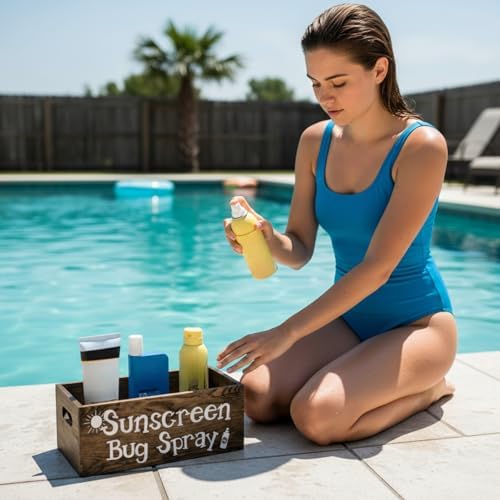 CroBlissful Sunscreen Bug Spray Storage Basket Brown Poolside Basket - Image 6