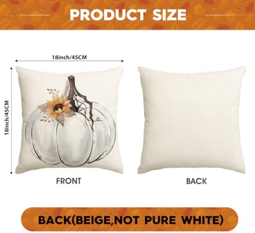 AVOIN colorlife Fall White Pumpkin Vase 18x18 Inch Pillow Covers Set of 4 - Image 6