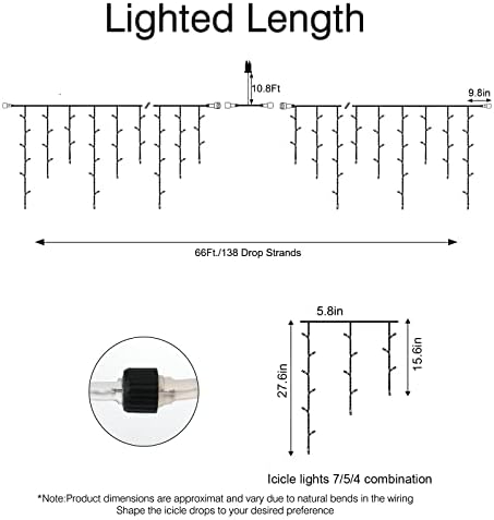 Icicle Lights Outdoor - 66 FT 736 LED Icicle Christmas Lights with 138 Drops, 8 Modes Icicle String Lights with Remote & Timer, Waterproof Fairy Lights for Roof Patio Tree House Decor, Multicolor - Image 2
