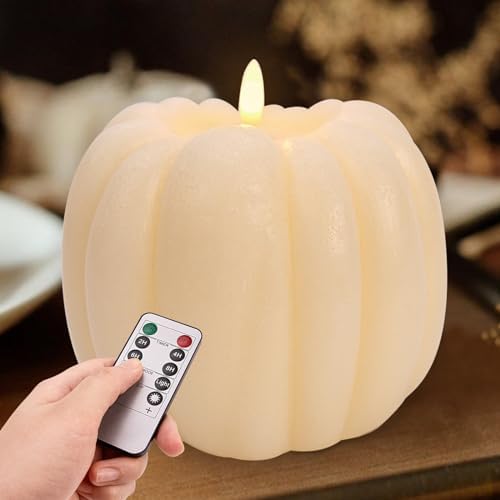 Fall Decorations for Home - Flickering Flameless Wax Pumpkin LED Candle by moredots