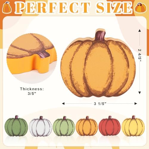 COCHIE Wooden Fall Pumpkins Decorations for Home Office Indoor, Farmhouse Thanksgiving Table Tiered Tray Decor Set of 6, Vintage Fall Harvest Pumpkin Block Signs Tabletop Shelf Decoration (Pumpkin) - Image 2