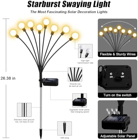 NBQQ Solar Garden Lights 4 Pack of 32 LEDs Swaying Firefly Garden Decor - Image 4