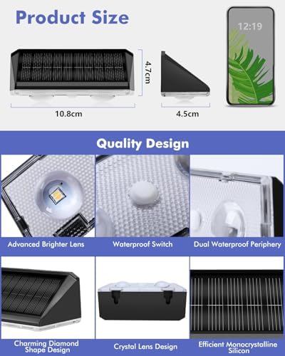 Solar Fence Lights Outdoor 8 Pack, IP65 Waterproof Fence Lights Solar Powered, 3 Modes(Warm/Neutral/Cool White) Solar Deck Light for Decor with Auto ON/OFF, LED Lens for Deck/Wall/Step/Patio/Backyard - Image 6