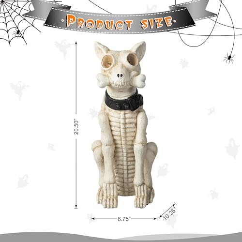 Glitzhome Halloween Porch Decorations, Lighted Halloween Front Porch Standing Sign Decor with Timer, MGO Skeleton Dog Sign for Indoor Patio Party, 20.5" H - Image 2