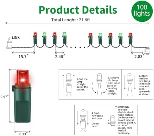 LAMPHOME 100 Count Red and Green - String Lights - 21.6FT LED Christmas Lights, Mini led Lights for Indoor Outdoor Home Holiday Party Wedding Independence Day Decoration, YHL100A/2S - Image 4