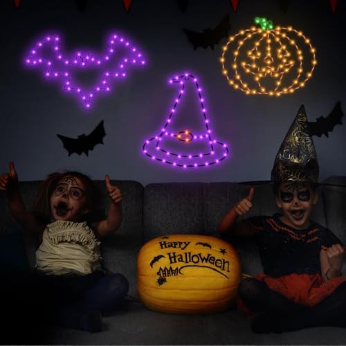 Halloween Decorations, Bat Pumpkin Hat Window Lights, 8 Modes Battery Operated Halloween Lights with Timer, Waterproof Window Silhouette Light for Indoor Window Door Yard Party Decor - Image 3