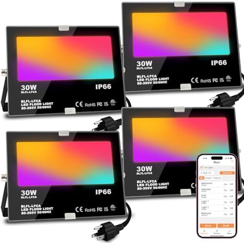 LED Flood Light Outdoor 30W, 300W Equivalent Smart RGB Landscape Lighting by MELPO