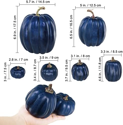 Winlyn 7 Pcs Assorted Sizes Navy Blue Artificial Pumpkins Decorative Dark Blue Pumpkins Faux Foam Pumpkins for Gifts Fall Baby Shower Thanksgiving Halloween Table Centerpiece Shelf Mantel Decoration - Image 2