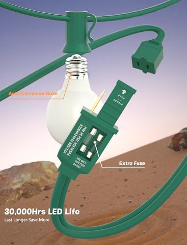 SUNSGNE 25Ft Globe Christmas Lights Outdoor, G40 LED Round Christmas Lights with 27 LED Frosted White Bulbs(2 Spare) for Yard Patio Garden Balcony Bistro Decor, Green Wire - Image 3