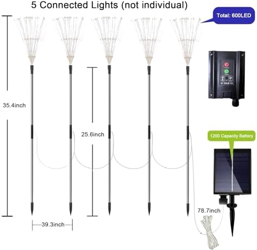 Solar Garden Firework Lights Outdoor, 5 Pack 600 LED 8 Lighting Modes Waterproof Landscape Decorative Sparklers Twinkling Starburst Lights for Yard Pathway Walkway Christmas, Warm White - Image 3