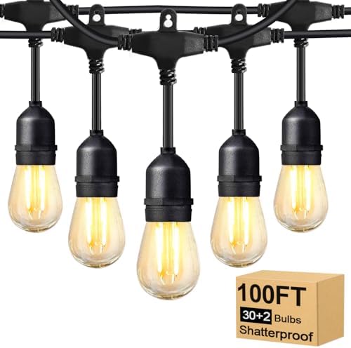 BRIMAX 2W 100FT Outdoor String Light Commercial Grade with 32 S14 LED Bulbs by BRIMAX