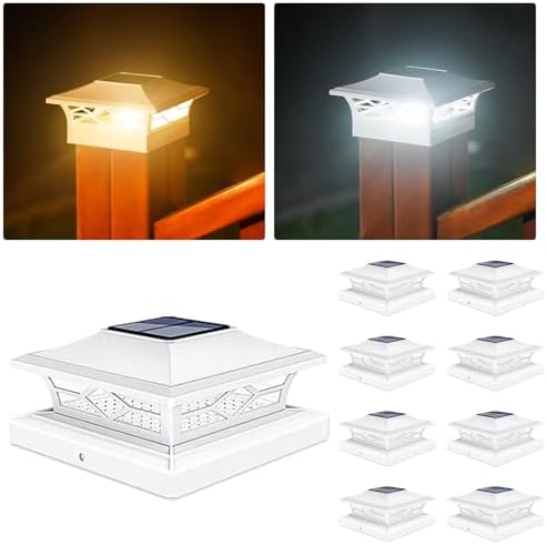 VOLISUN 8Pack Solar Post Cap Lights, 2 Color Modes Deck Lights, White by VOLISUN