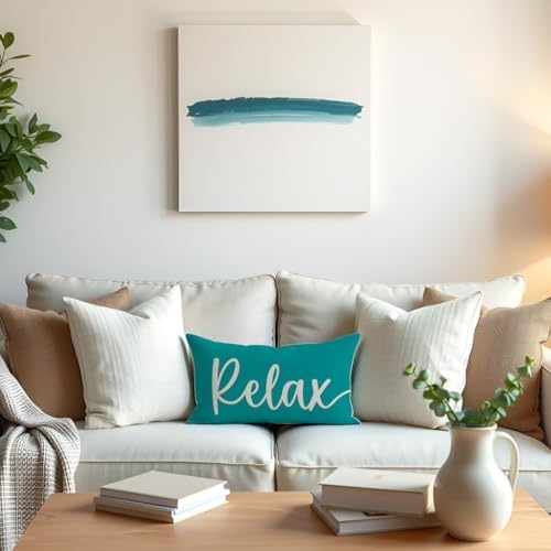 Decorative Throw Pillow Covers 12x20 Set of 2 Relax Unwind, Teal - Image 6