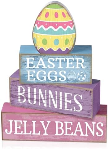 Lineshading 4 Pcs Easter Block Signs, Farmhouse Tiered Tray Decor Wooden by Lineshading