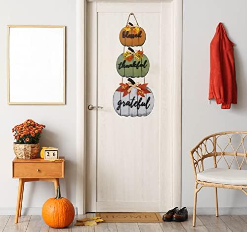 CYNOSA Fall Decorations for Home Blessed Grateful Thankful Door Sign Fall Decor Thanksgiving Decorations Wooden Pumpkin Vintage Hanging Signs for Home Farmhouse Harvest Outdoor Wall Decor - Image 2