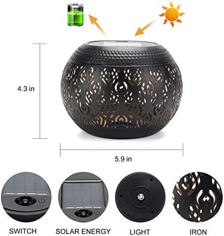 Solar Table Lanterns Outdoor Waterproof - Dancing Flickering Flame Lamp Black Peacock Feather Metal Tabletop Light Solar Powered Decorative Lantern for Desk Bedroom Patio Garden Pathway Yard (1 Pack) - Image 4