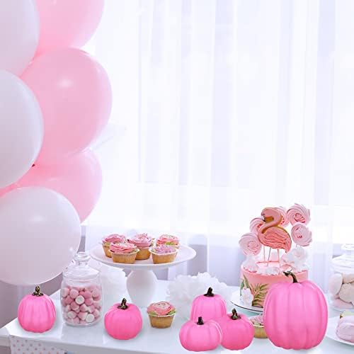 7 Pcs Assorted Sizes Hot Pink Artificial Pumpkins Fall Decorative Pumpkins Deep Pink Foam Pumpkins for Gifts Fall Halloween Thanksgiving Wedding Baby Shower Farmhouse Table Centerpiece Mantel Decor - Image 5