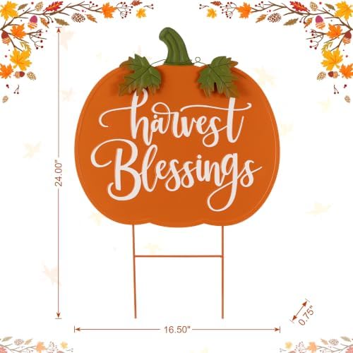 Glitzhome 24" H Fall Pumpkin Outdoor Decor, Metal Pumpkins Outdoor Decor, Fall Harvest Blessings Yard Stake Sign for Garden, Lawn, or Porch, Thanksgiving Autumn Metal Pumpkins Decoration - Image 6