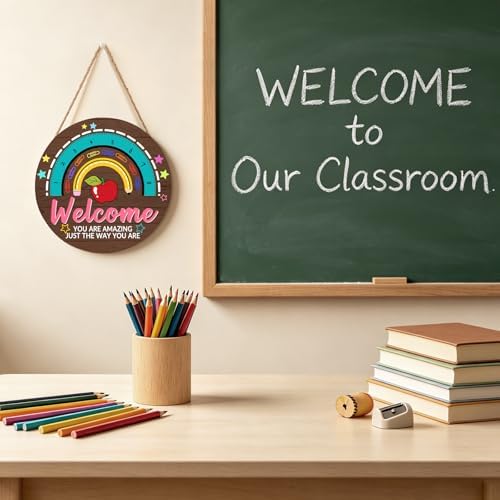 Classroom Teacher Door Sign Classroom Signs 12x12in Welcome Classroom Door Sign Teacher Wreath for Classroom Rainbow Hanging Plaque You are Amazing Welcome Poster for School Classroom Bulletin Board - Image 5