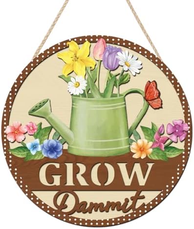 HOURIA 3D Grow Dammit Sign(11.4”x11.4”), Garden Wooden Decor,Funny Gardening Gifts for Women Men Gardeners by HOURIA