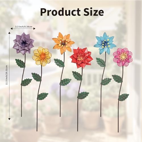 YEAHOME Garden Decor for Outside, 6 Pack Flower Garden Stakes Outdoor Decor Metal Shaking Head Yard Art, Weather Proof Flower Stakes for Yard Porch Lawn Pathway Pot Decorations(Multi-Color) - Image 3