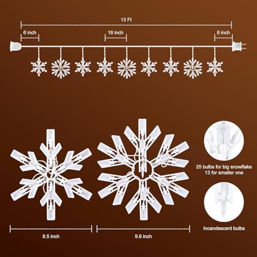 Minetom Snowflake Christmas String Lights with 9 Drops - 13ft 150 Mini Bulb Icicle Lights with Clips, Plug-in Connectable Hanging Lights for Front Porch House Tree Decor Holiday Décor - Image 4