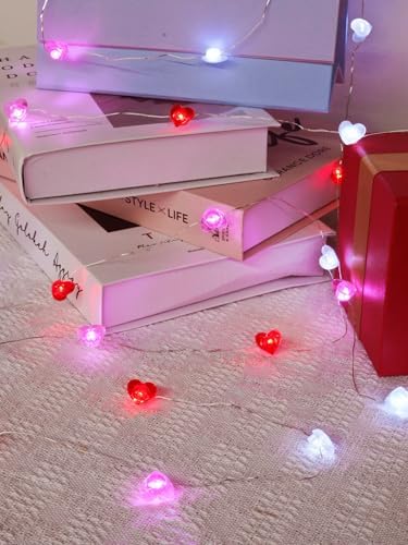 Heart Fairy Lights Battery Operated Valentines String Lights Red Pink White - Image 3