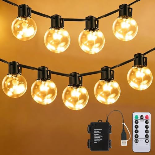 30ft Outdoor String Lights Battery Powered, 20 G40 LED Patio Bulbs by KEPSTARS