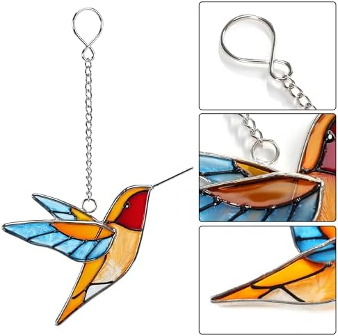 Stained Glass Hummingbird Suncatcher, Blue Wings, 4.9 Inch - Image 5