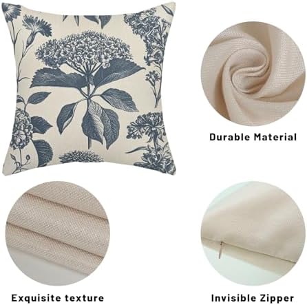 Navy Blue Pillow Covers 20x20 Inch 2 Pcs Boho Vintage Floral Decor Throw Pillows Hydrangea Flower Seasonal Outdoor Farmhouse Neutral Accent Decoration Pillowcase Linen Cushion Cover for Couch - Image 7
