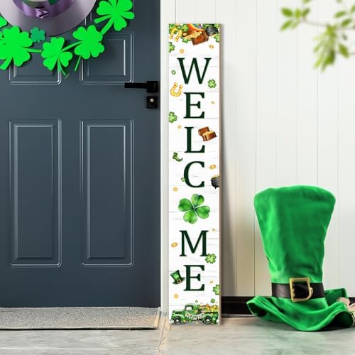 St. Patrick's Day Porch Sign Saint Patrick Wooden Welcome Sign For Front Door Shamrock Clover Home Decoration Vertical Sign For Patio Porch Standing Yard Sign for Indoor Outdoor Garden Wall - Image 3