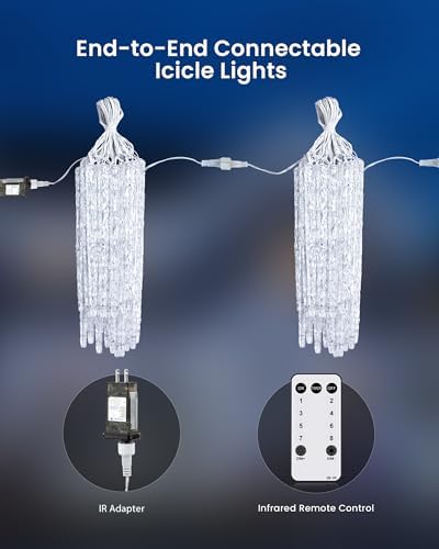 Brightown Icicle Lights for Outside with Remote, 20ft 100 LED 20 Tubes Connectable Ice Shape Hanging Christmas Lights for Tree Patio Roof Holiday Decor, Blue and White - Image 6