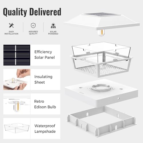 btfarm 4x4 Solar Post Cap Lights, 8 Pack Fence Deck Post Lights, White - Image 7
