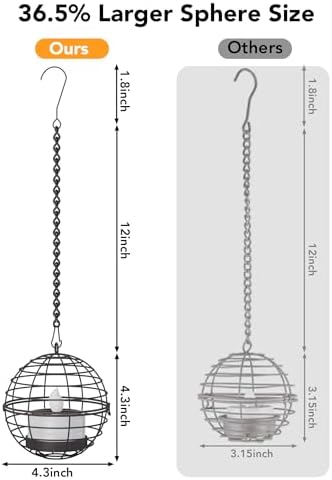 Large Solar Lights Outdoor Hanging Lanterns 6 Pack, Rustic Iron 4.3" Ball Solar Tea Lights with Flickering Flame Candle, Waterproof Hanging Lights for Backyard Patio Garden Fence Tree Pergola Décor - Image 3
