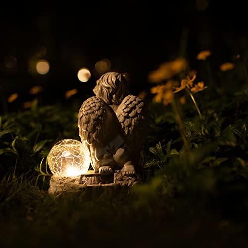 Angel Decor Praying Cherubs Statue, Garden Decor with Solar Crackle Glass Globe for Lawn Patio Decorations - Image 5