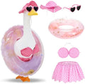 Bikini Porch Goose Outfits Summer Costume for 23" 17" Goose Statue, Swimsuit Set with Sunglasses, Swim Ring and Hat, Hawaiian Style for Garden Patio Lawn Yard Outdoor Decoration(Pink) by Unknown
