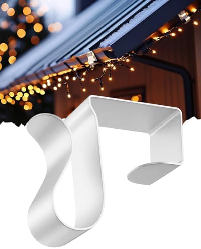 Gutter Clips for Hanging Outdoor Lights: 100 Pcs Metal White Christmas Light Clips for outside String Lights - Weatherproof Gutter Clips for Xmas Halloween Seasonal Rope Mini Decoration Lights by %28ApeBest%29