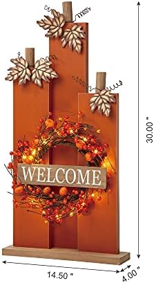 Glitzhome 30" H Farmhouse Wooden Pumpkin Sign with Wreath, Rustic Welcome Fall Porch Sign Standing Decor for Fall Harvest Autumn Thanksgiving Home or Yard - Image 2