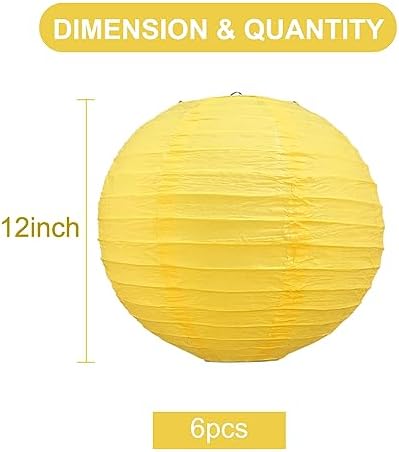 BEISHIDA 12 Inch Yellow Paper Lanterns 6Packs Hanging Round Chinese Lantern - Image 2