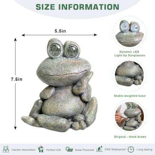 NBQQ Solar Frog Statue Resin Stone Art Statue Outdoor Yard Garden Ornament - Image 4