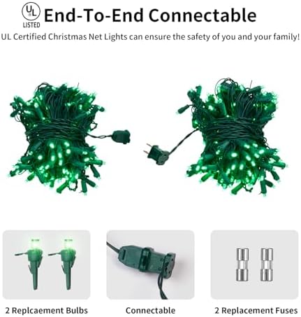 Dirnun Led Christmas Net Lights Green Outdoor Christmas Lights 160LED 5ftx7ft, Waterproof Outdoor Indoor Fairy Mesh Net Light for Xmas Party, Yard, Patio, Trees, Shrubs, Bushes Decorations - Image 4