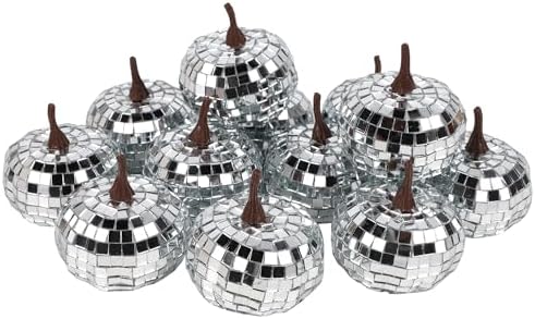 winemana 12 Pack Silver Disco Ball Pumpkin, Sparkle Glitter Fall Decor by winemana