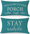 PANDICORN Outdoor Lumbar Throw Pillow Covers 12x20 Inch Set of 2, Teal by PANDICORN