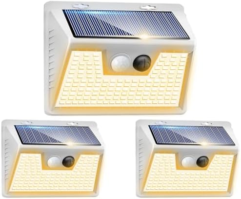 Peasur Solar Lights Outdoor Motion Sensor Waterproof, 3Pack 140LED White Solar Powered Fence Lights, 3 Modes Security Wall Lights for Garden Yard Outside Warm by Peasur