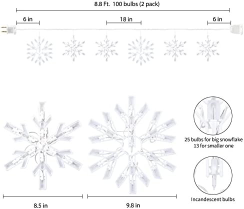 Minetom Snowflake Christmas String Lights - 2 Pack 6 Drops 8.8 Ft. 100 Mini Bulb Snowflake Icicle Lights with Hooks Connectable Hanging Lights for Xmas Rooftop Home Indoor Outdoor Party Wedding - Image 5