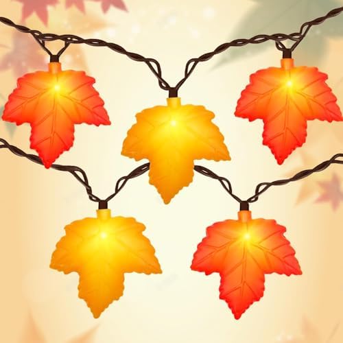 Fall Decor - LED Fall String Lights Orange Yellow Leaf Lights, 8.5Ft 3D Leaf String Lights Plug in with 10 LED Bulbs for Indoor Outdoor Home Harvest Party Autumn & Thanksgiving Decorations, 0.07W by SOTOPOO